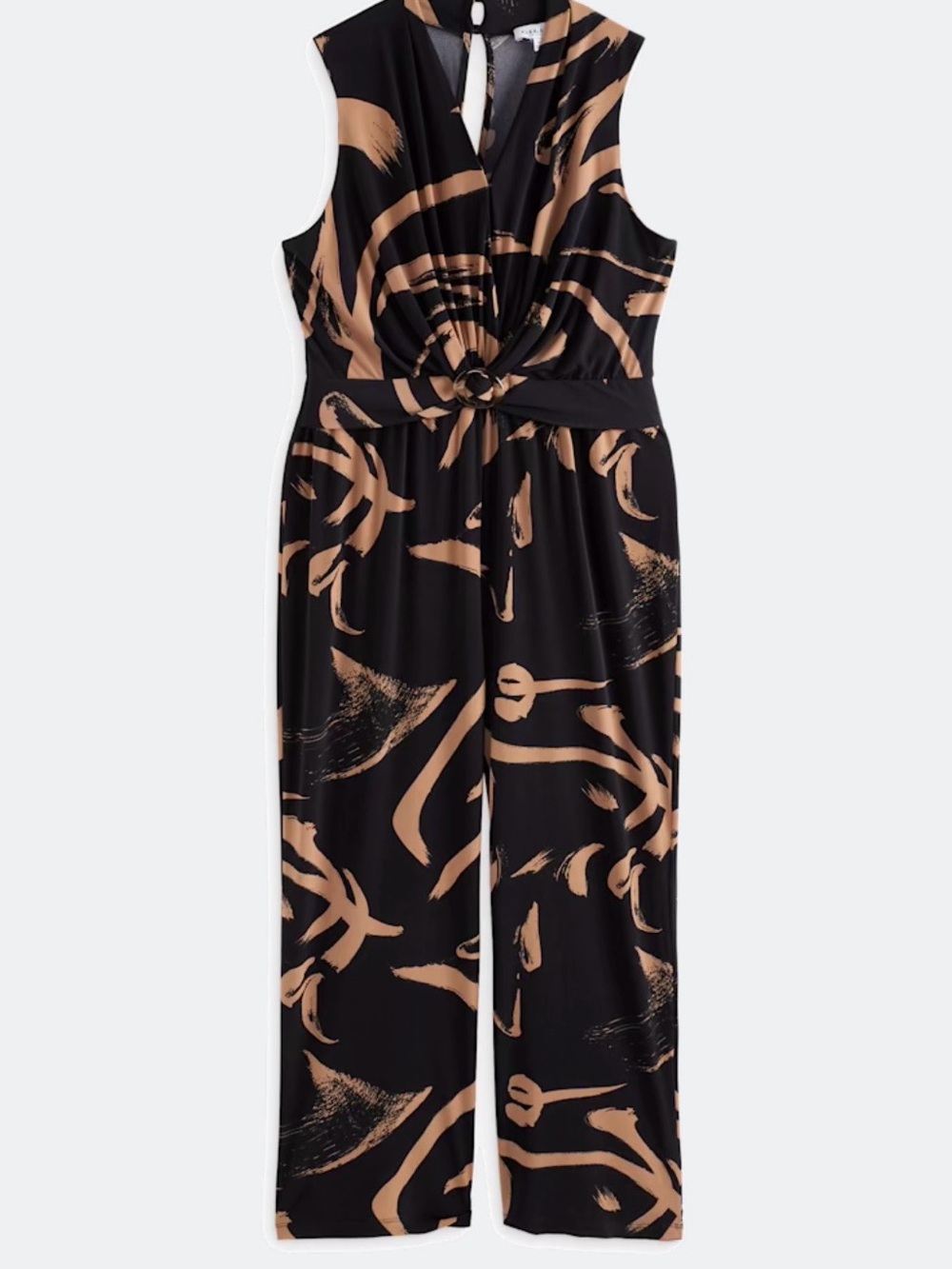 Sleeveless Black & Tan V-Neck Jumpsuit